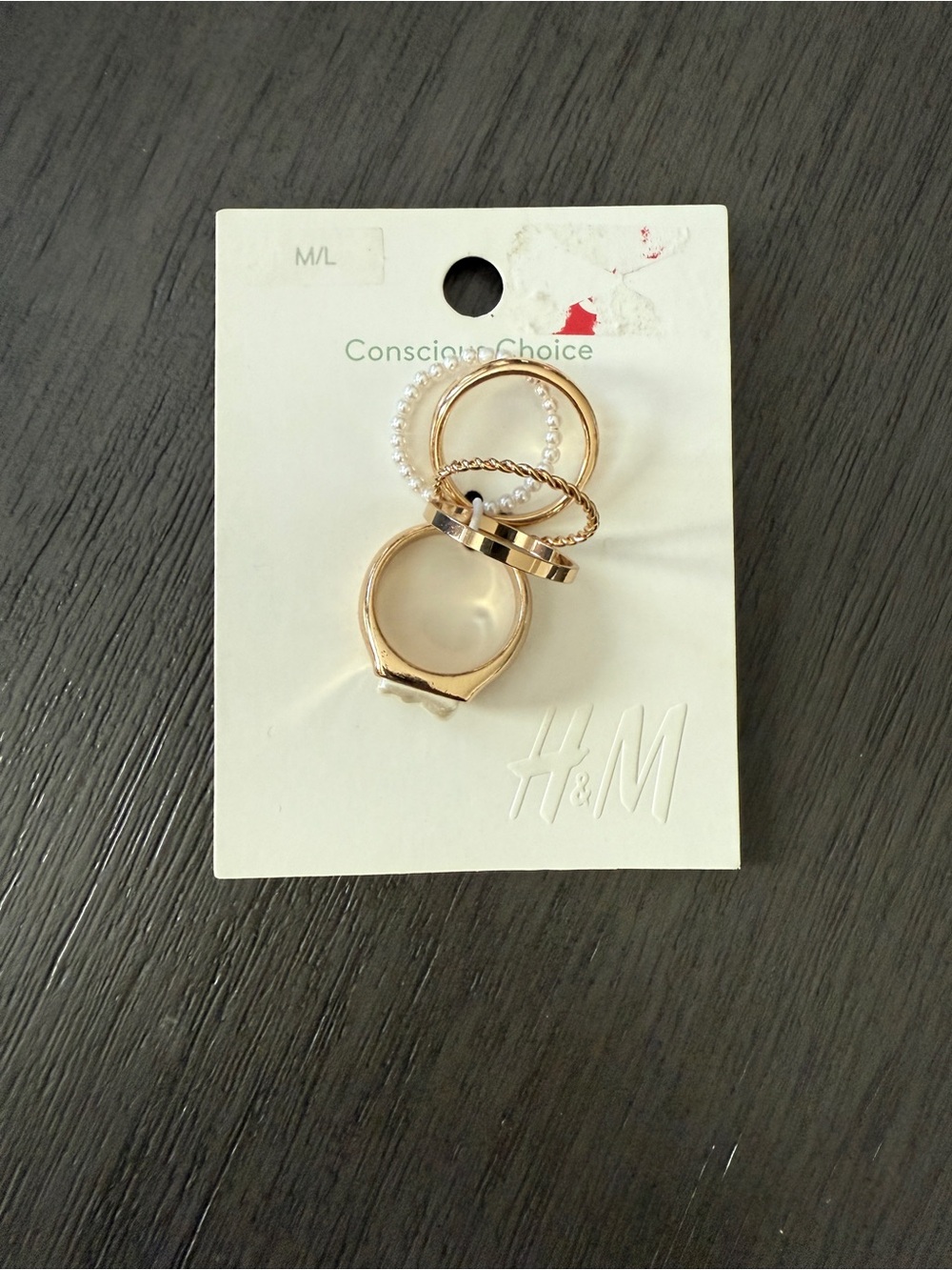 H&M Gold Tone Ring Set with Faux Pearl and Cream Accent